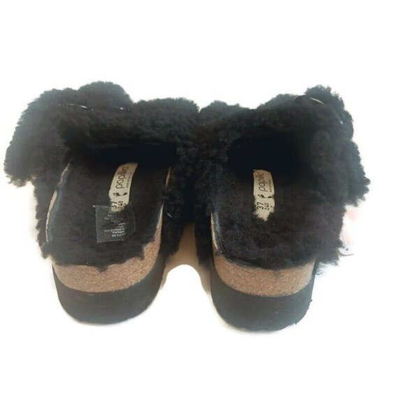Papillio Birkenstock Arizona Big Buckle Shearling Sandals Womens 6 Teddy Black - Picture 7 of 9